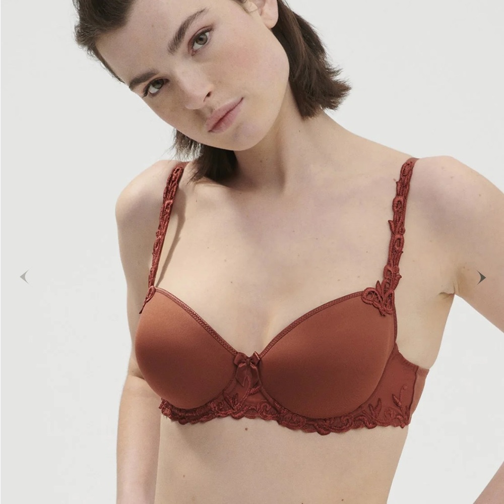 Elegant Simone Perele Lace Trimmed Bra in Canyon Brown